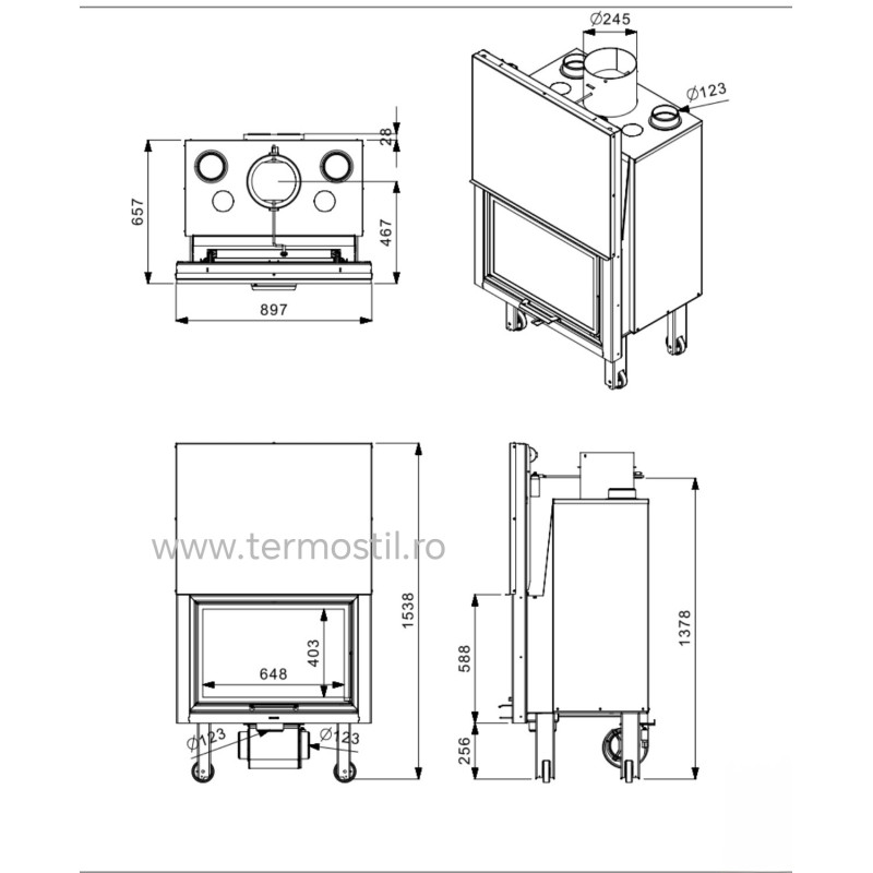 Focar semineu Aero S Flat 90 cu Ventilator