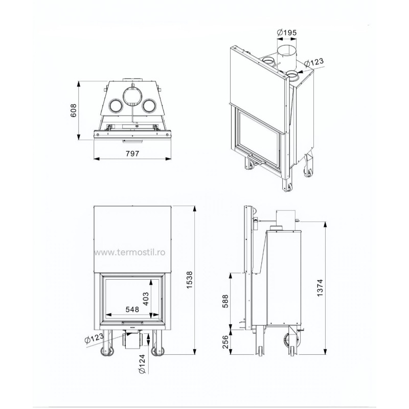 Focar semineu Aero S Flat 70 cu Ventilator