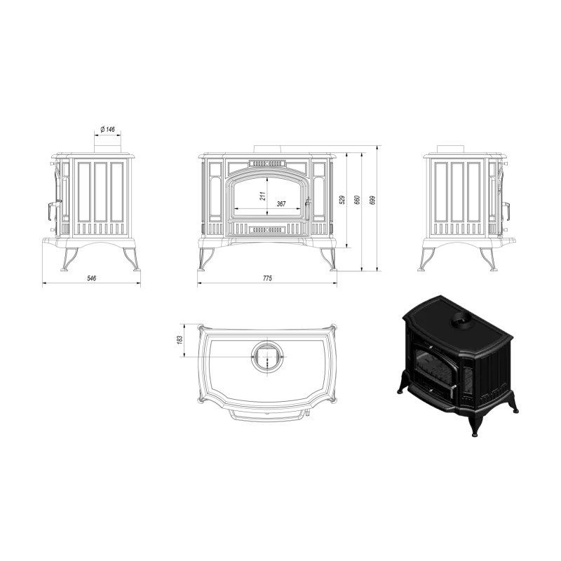 Soba K9 / 10-12.5kW + PIESE RACORDARE PRO