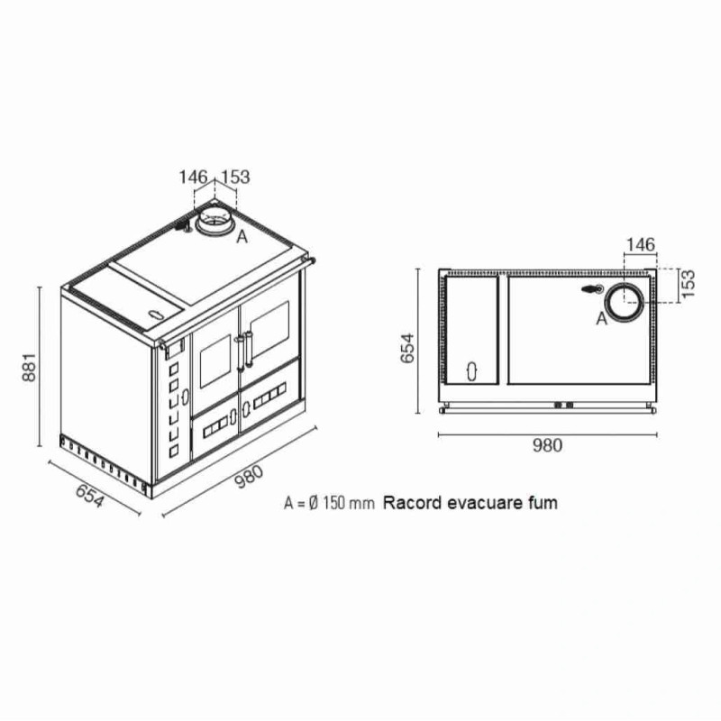 Soba centrala cu plita si cuptor 15.8-18.6kw - Wanda Incorporabila