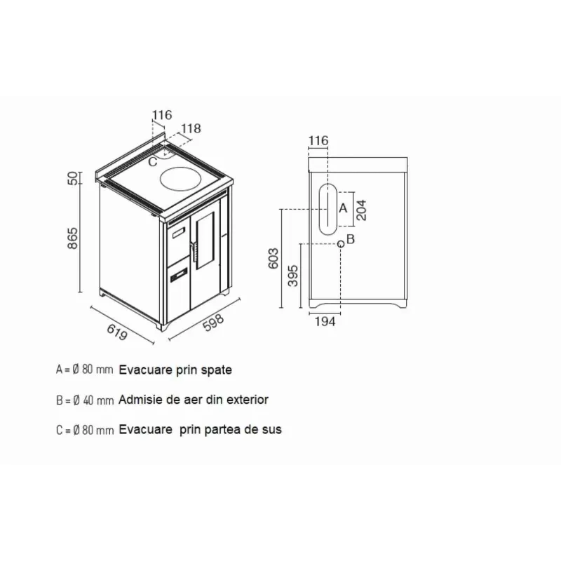 SOBA PE PELETI NINA 7.5KW - NEGRU - INCASTRABILA SOBA PE PELETI NINA 7.5KW - NEGRU - INCASTRABILA