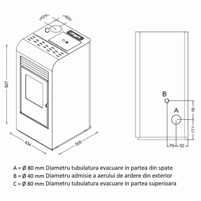 SOBA PE PELETI 9,5KW - GIADA SNOW + piese racordare SOBA PE PELETI 9,5KW - GIADA SNOW + piese racordare
