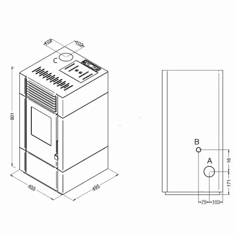 Soba pe peleti Poly - 9.5kW Alb Soba pe peleti Poly - 9.5kW Alb