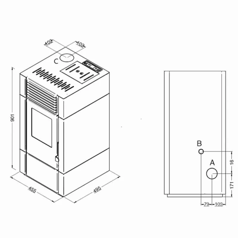 Soba pe peleti Poly - 9.5kW Alb Soba pe peleti Poly - 9.5kW Alb