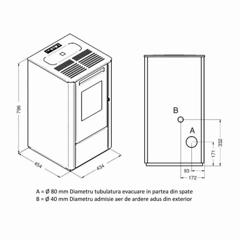 SOBA PE PELETI 9,5KW - THELMA CARBON + piese racordare SOBA PE PELETI 9,5KW - THELMA CARBON + piese racordare