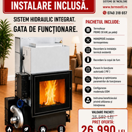 PRIMO 30 kw -Termosemineu pe peleti + INSTALARE INCLUSA